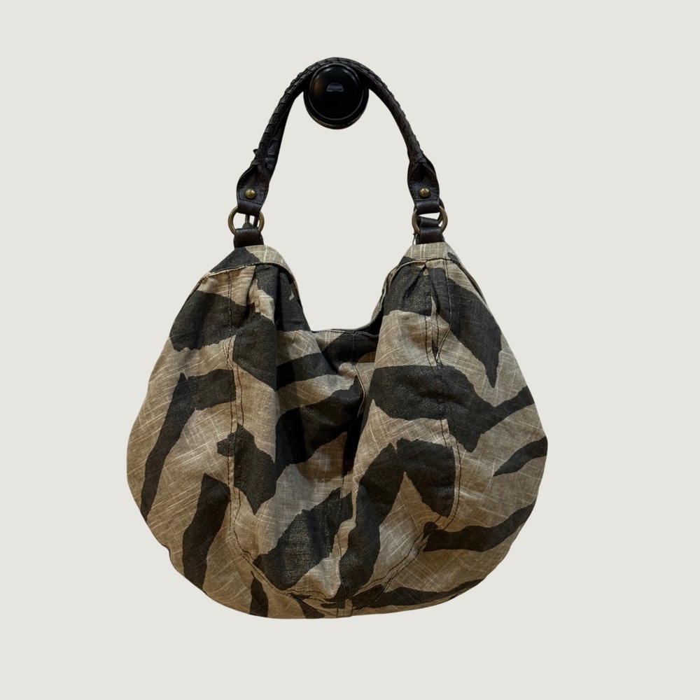 Ann Taylor Loft Zebra Print Hobo Bag Brown Gray Shimmer Boho Safari Large